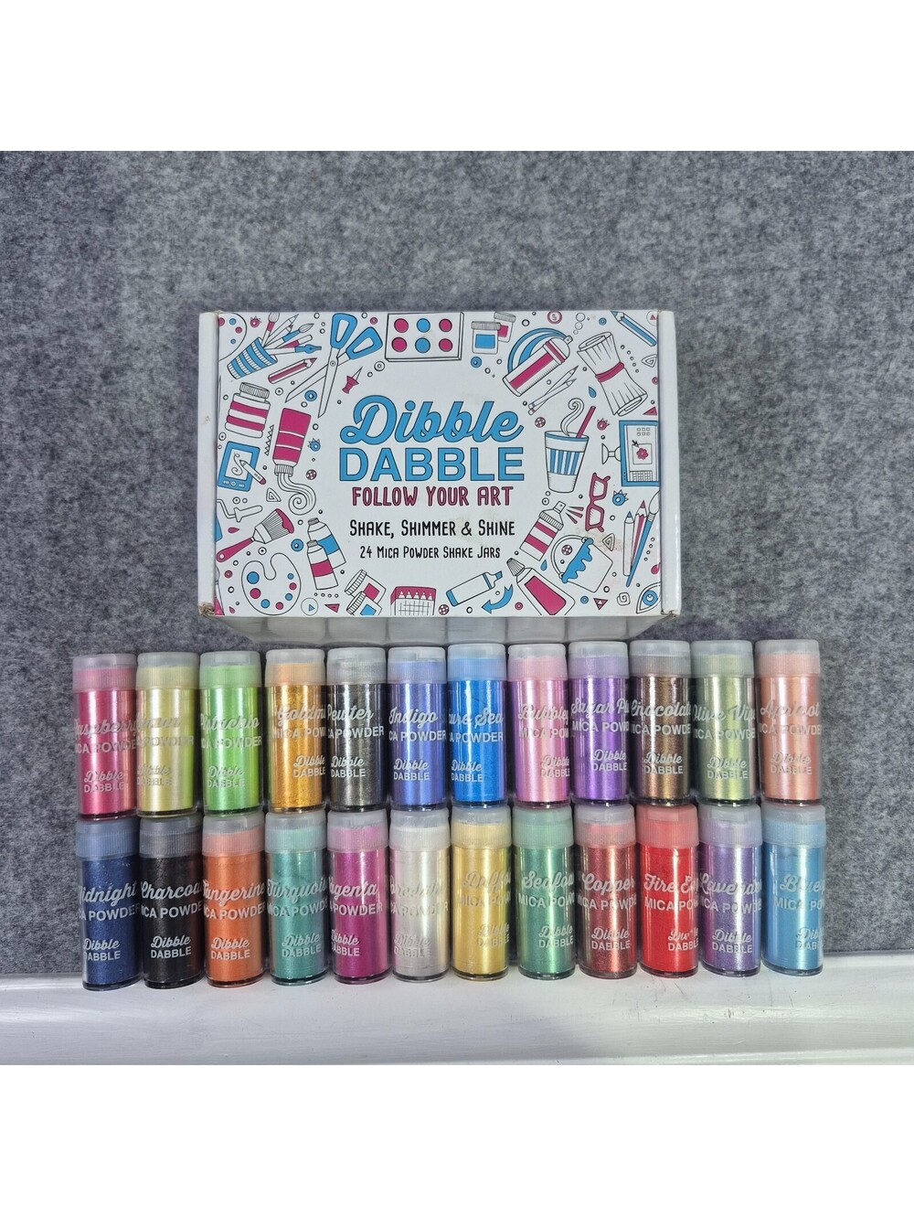 Dibble Dabble 24 Mica Powder Shake Jars Multi Colors Crafts Art Supplies